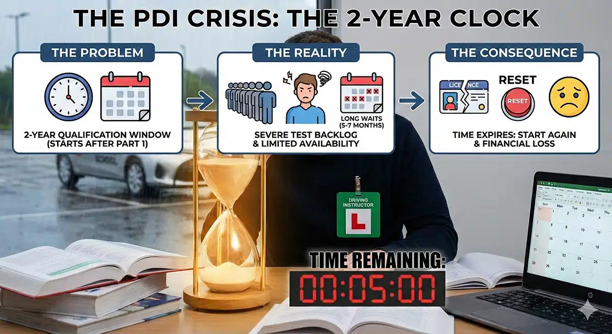 Illustration showing the pressure that ADI test delays can place on a PDI working within the two-year qualification period